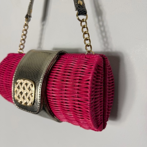 Lilly Pulitzer Rattan Purse Bag Pink Gold - Picture 2 of 13